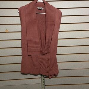 TeX by Max Azria Women's Pink Knit‎ Sleeveless Shawl Collar Vest Sweater M